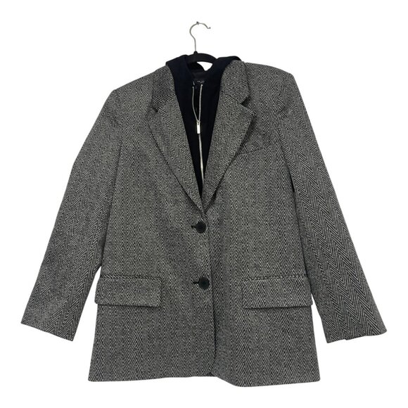 Zara Womens Herringbone Blazer Jacket Medium M Black Gray  Hooded 4387/368 NWT - Picture 2 of 16